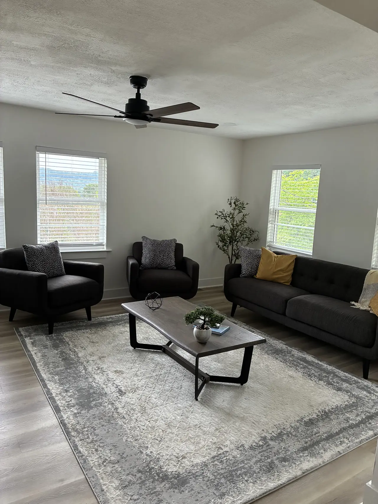 Bright living room after a full gut renovation